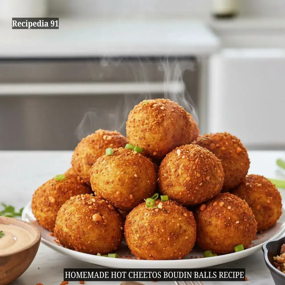 Homemade Hot Cheetos Boudin Balls on my kitchen table