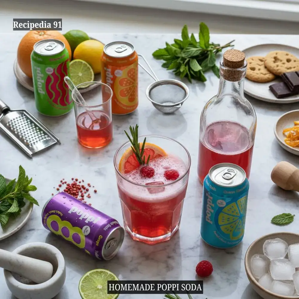 Homemade Poppi Soda on my kitchen table