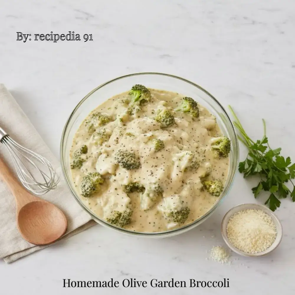 Homemade Olive Garden Broccoli - A perfectly make dish on my kitchen table in a glass bowl.