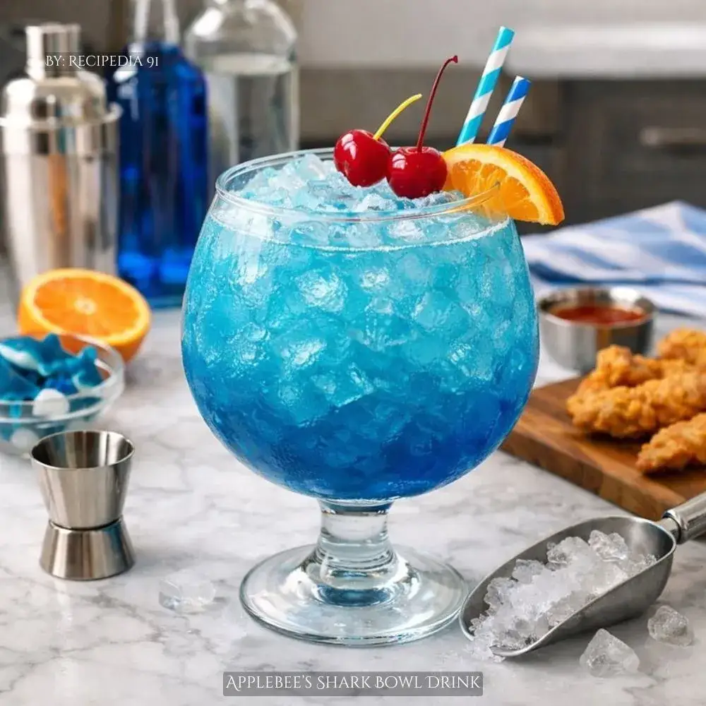 Homemade Applebee's Shark Bowl Drink - A perfectly finish drink on my kitchen table.