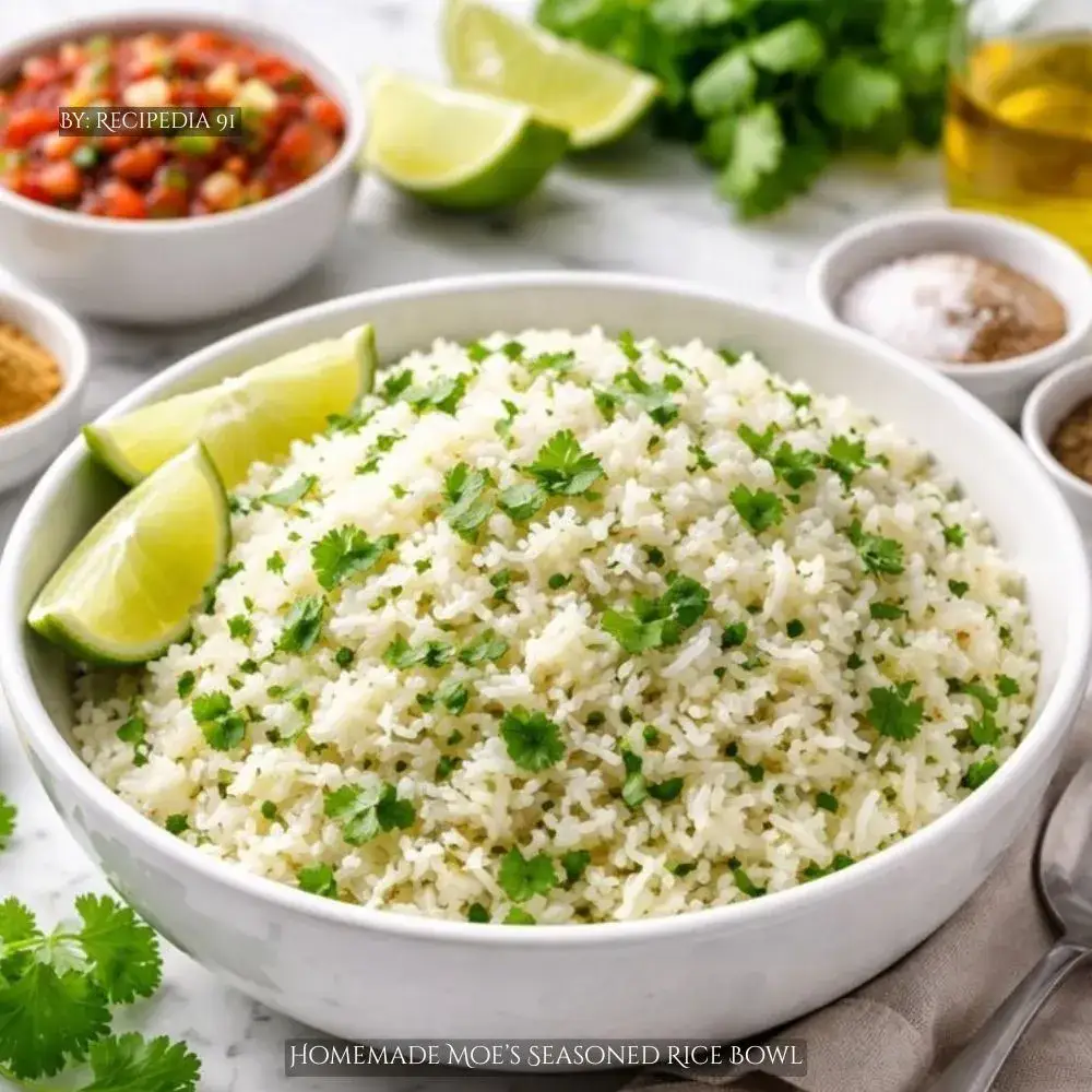 Moe’s Seasoned Rice - A perfectly made rice on my kitchen table in a rice bowl.