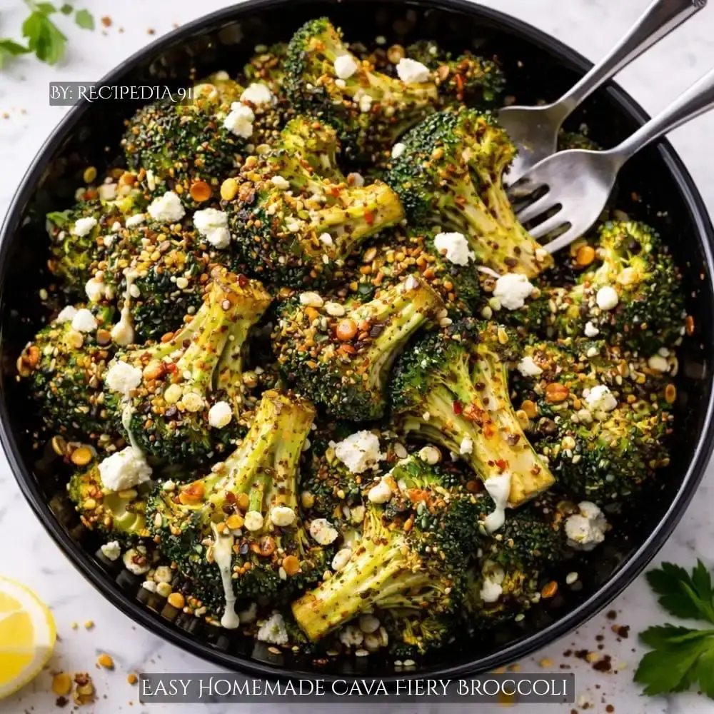 Homemade Cava Fiery Broccoli - A perfectly made recipe on my kitchen table.