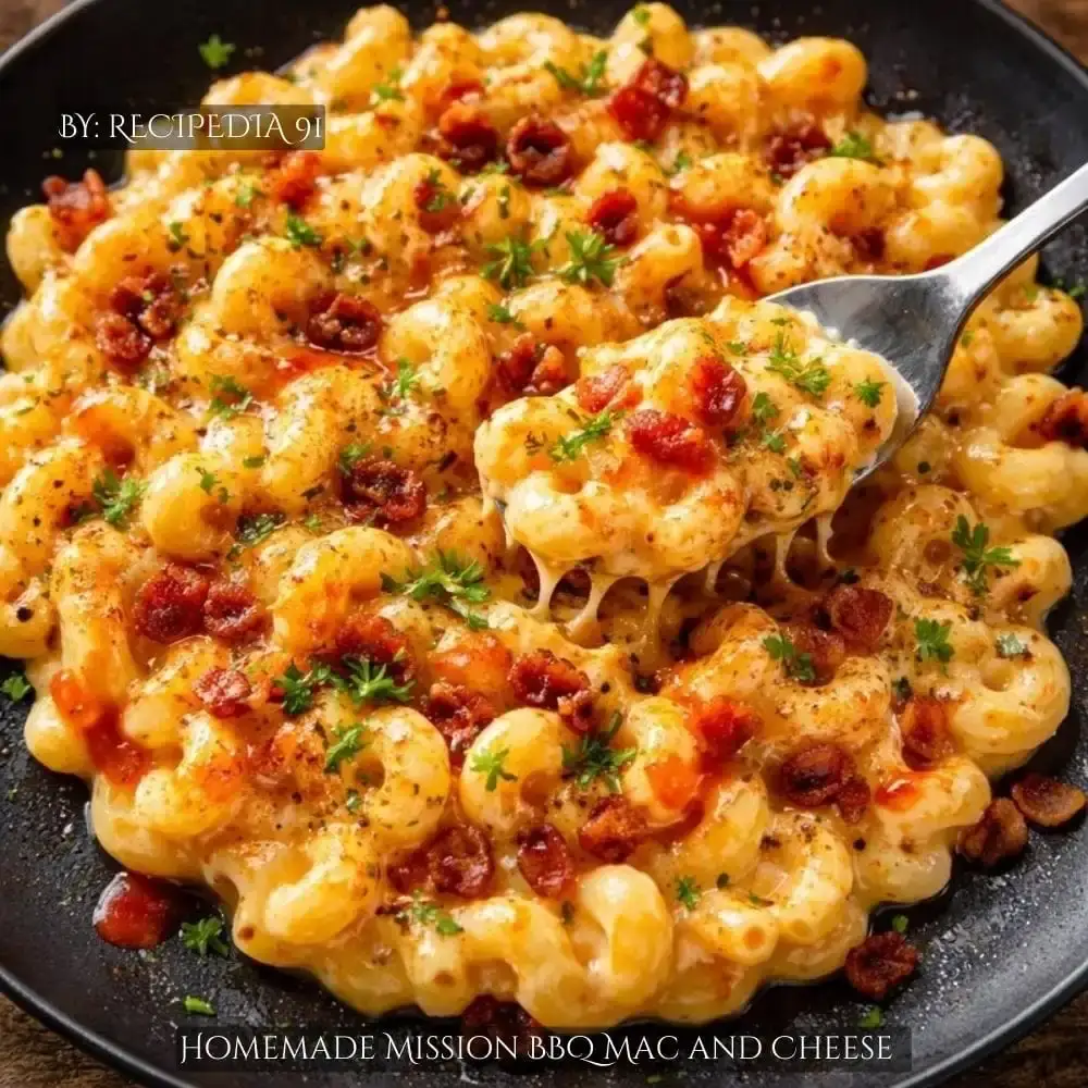 Homemade Mission BBQ Mac and Cheese - A perfectly made dish on my kitchen table.