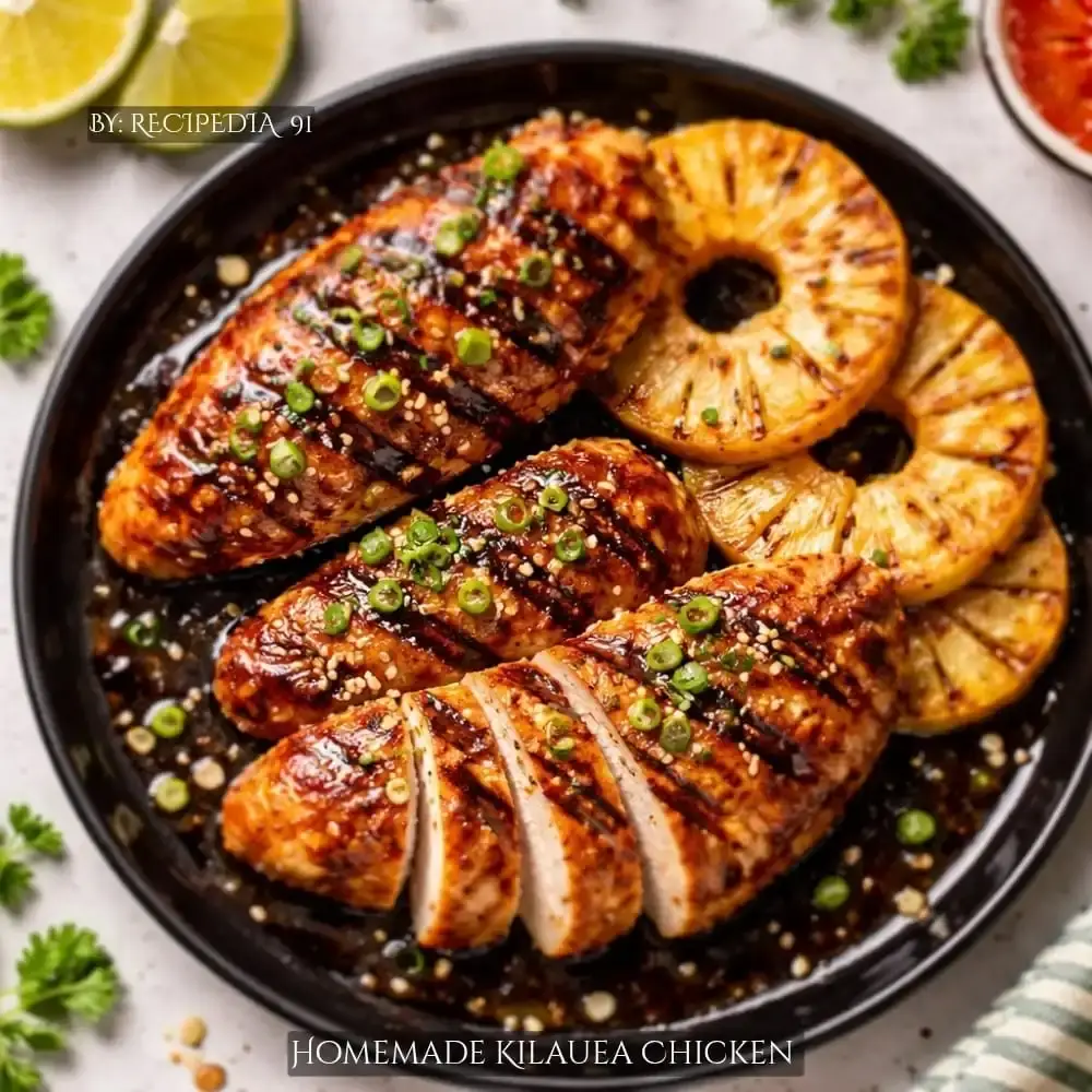 Homemade Kilauea Chicken - A perfectly made chicken on my kitchen table, overhead image.
