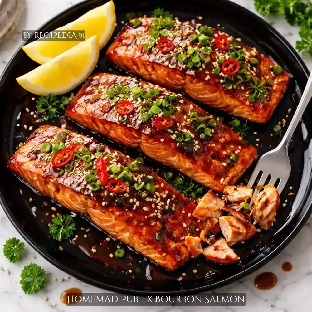 Homemade Publix Bourbon Salmon Recipe - A perfectly made dish on my kitchen table.