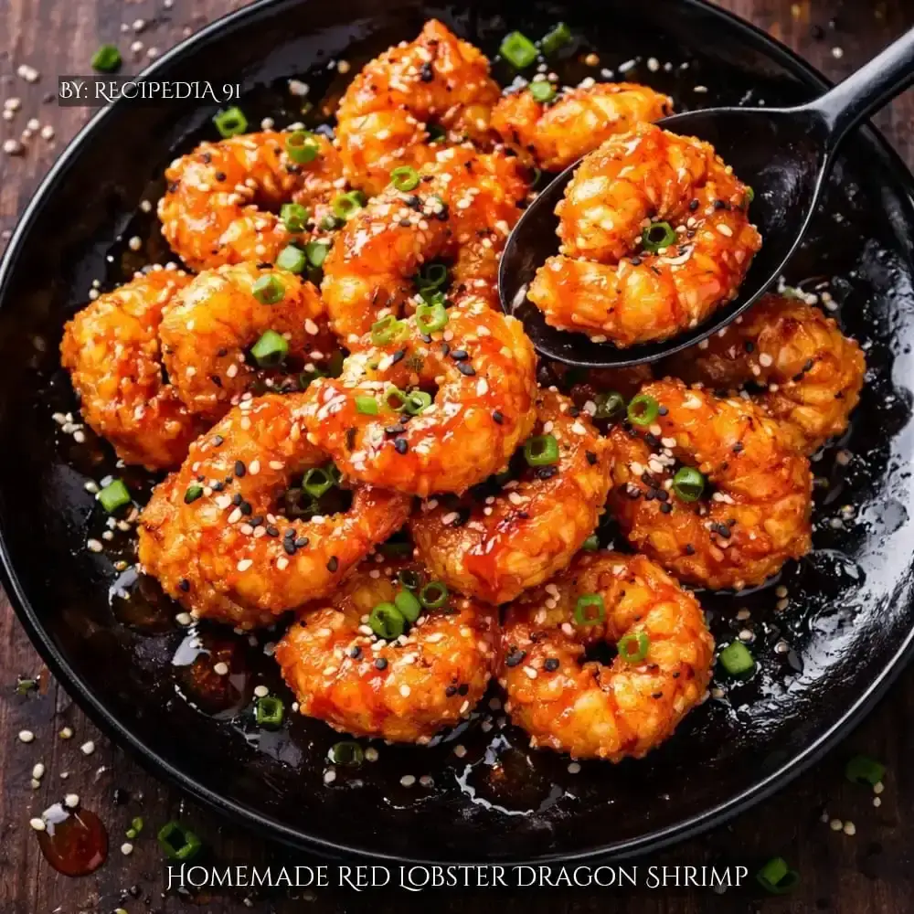 Homemade Crispy Dragon Shrimp Red Lobster Recipe - A perfectly made shrimp on my kitchen table, overhead image shot.