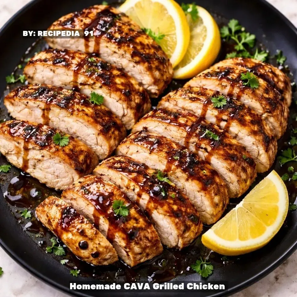 Homemade CAVA Grilled Chicken - A perfectly made grilled chicken on my kitchen table, zoomed image shot.