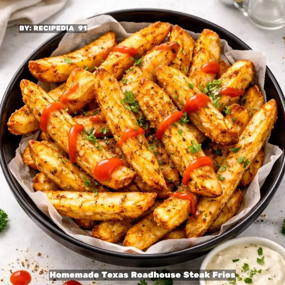 Homemade Texas Roadhouse Steak Fries - A perfectly made fries on my kitchen table, overhead image shot