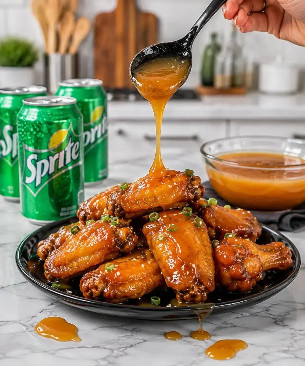 Homemade copycat Wingstop Hawaiian Sauce drizzle over crispy chicken wings.