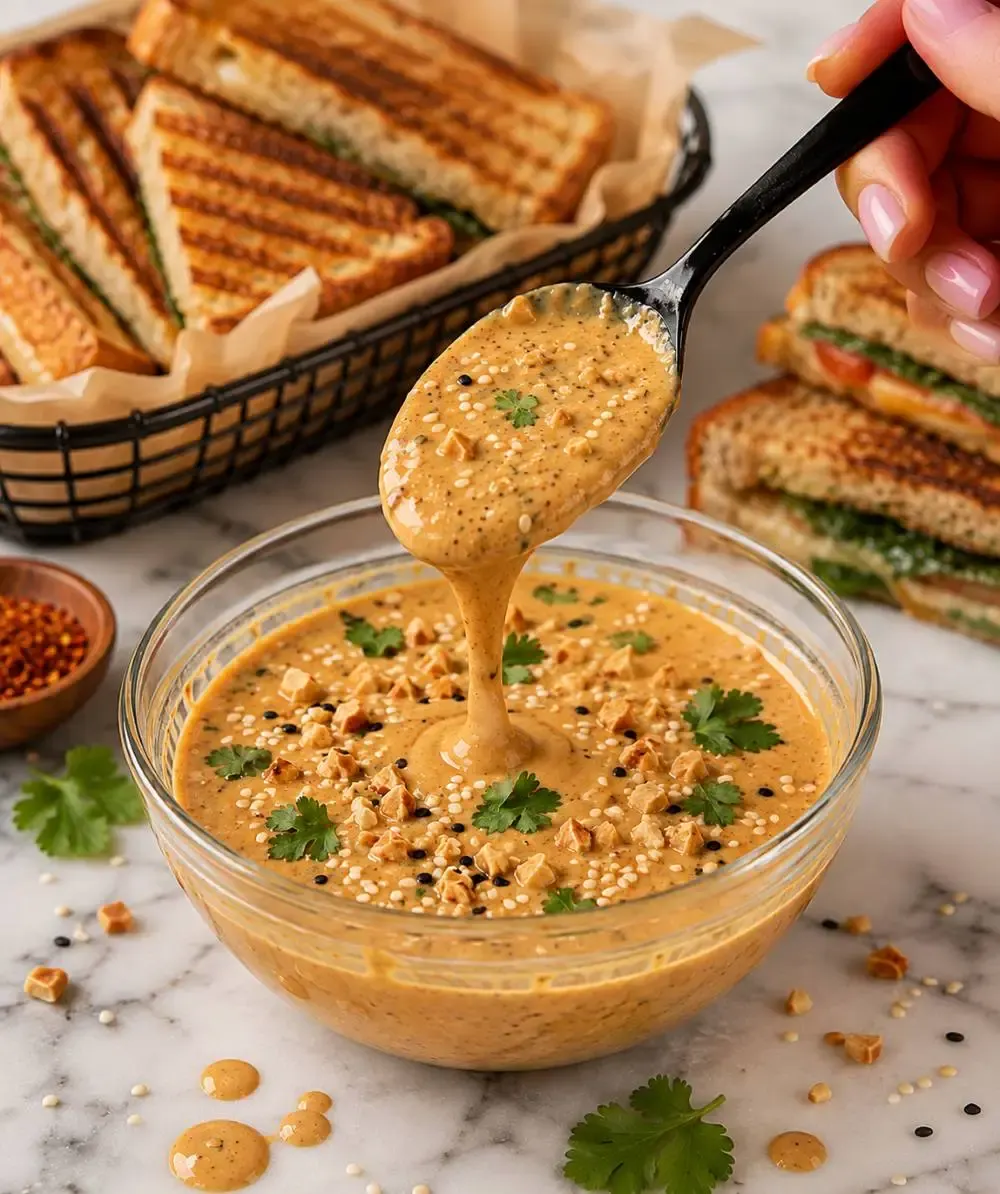 Homemade Sweetgreen Spicy Cashew Dressing - Perfectly made dressing in a glass bowl on my kitchen table.